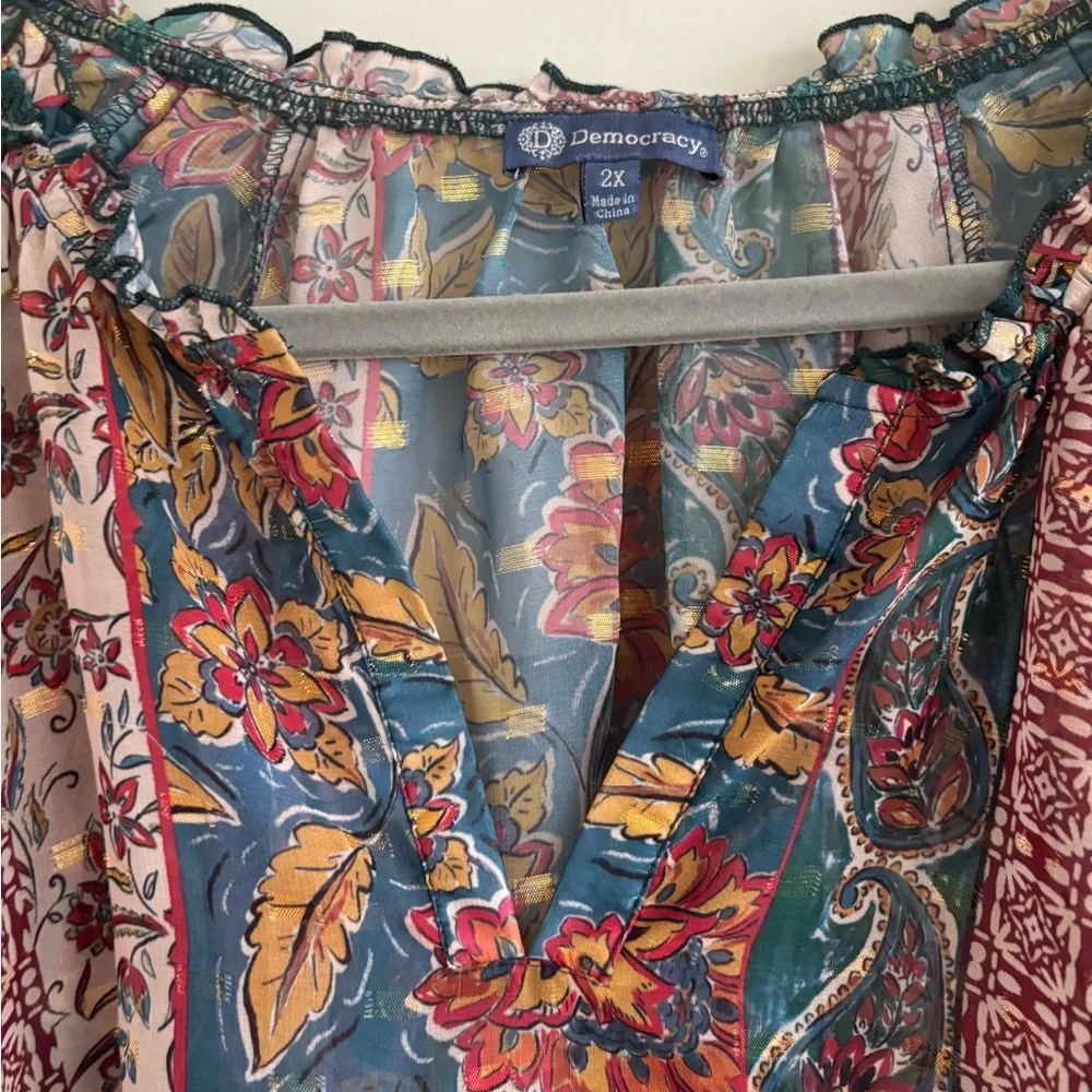 Democracy Sheer Multicolor Floral Boho Top Women’s Size 2X - Picture 12 of 16